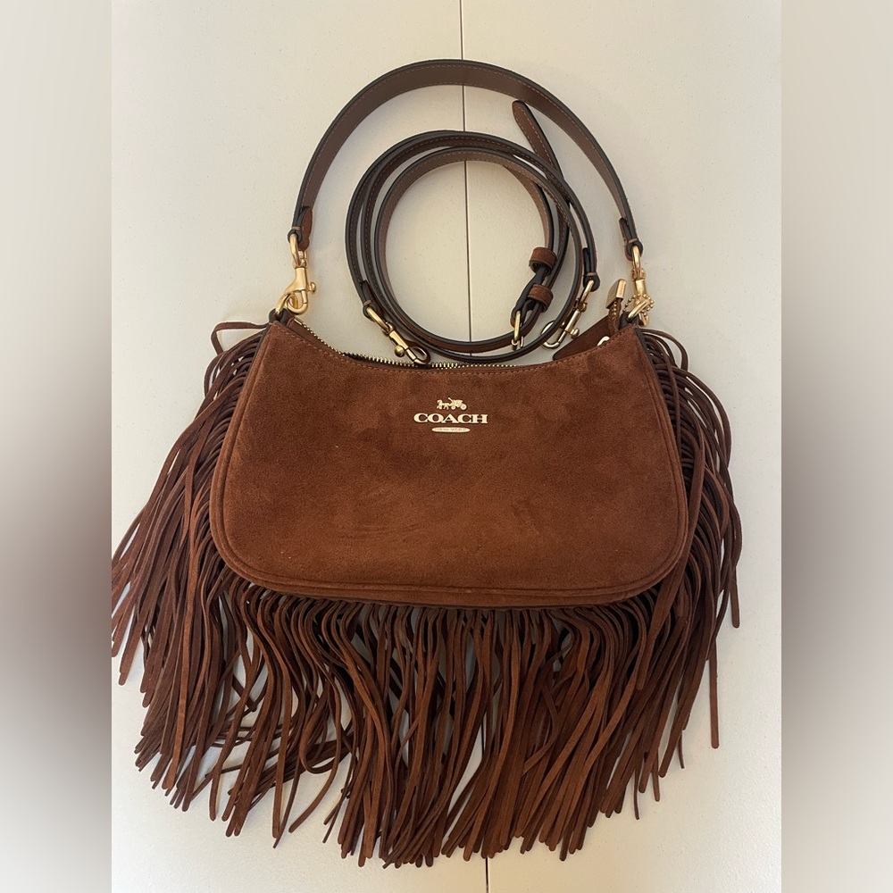 Coach Brown Suede Fringe Teri shoulder crossbody bag